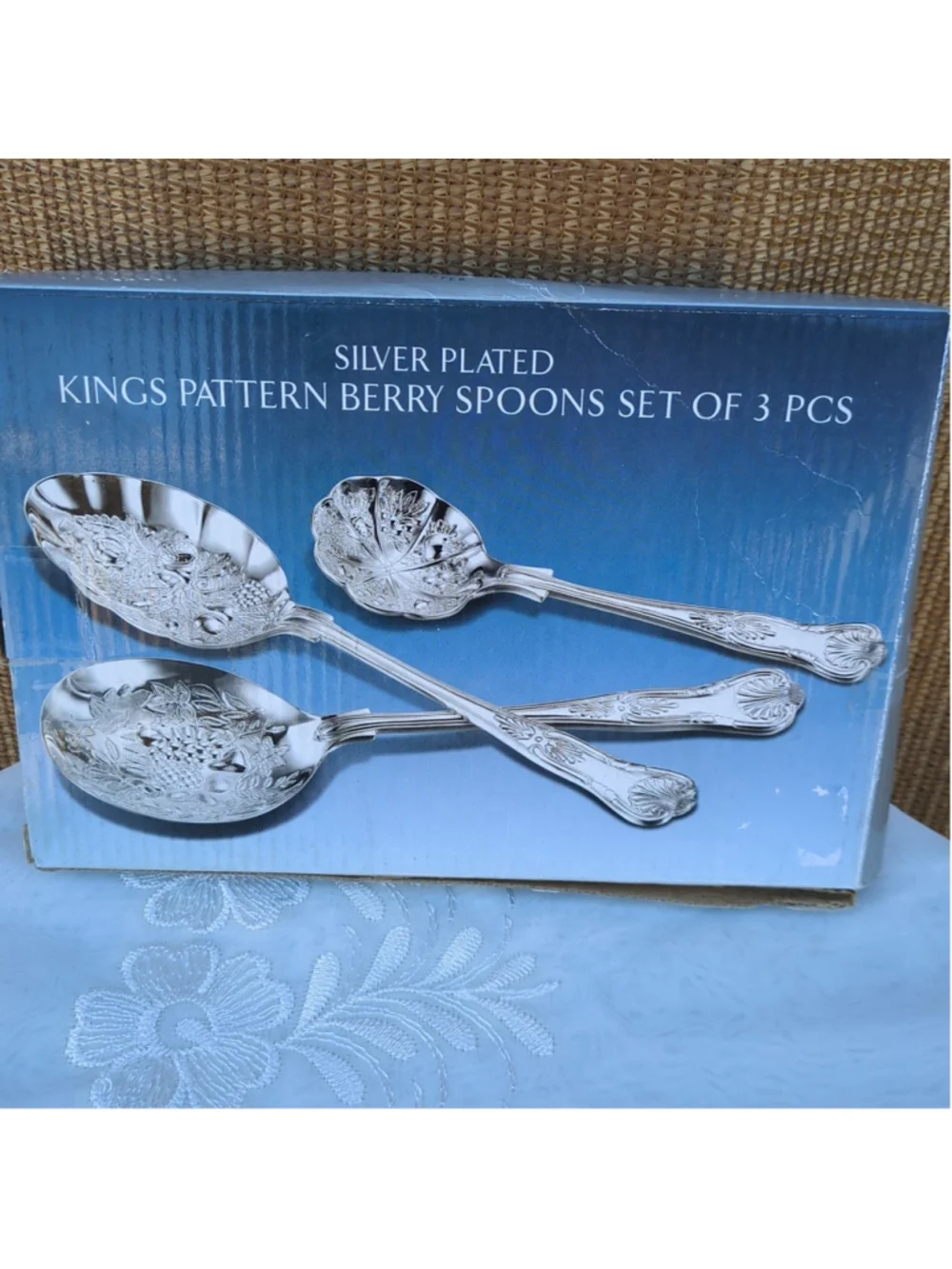 Godinger Silver Art Co Kings Pattern Silver Plated Berry Spoons Set 3 Pcs